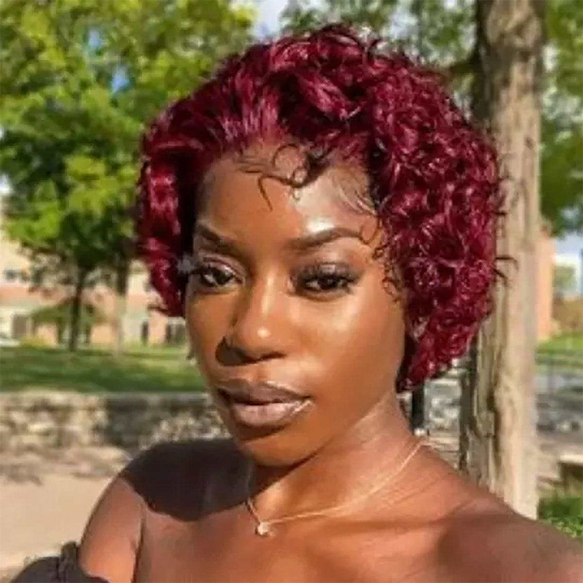 Burgundy Red Short Curly Bob Wig – 13x1 Lace Front 100% Human Hair