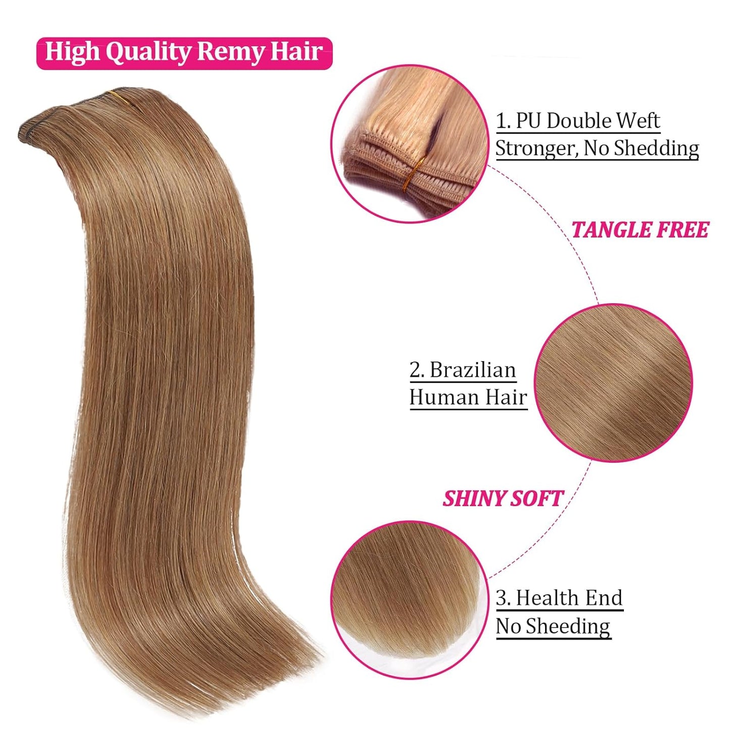 High Quality Clip In Honey Blonde (#27) Straight Hair Extensions 100% Human Hair – Warm Tone, Seamless Blend, Easy Install