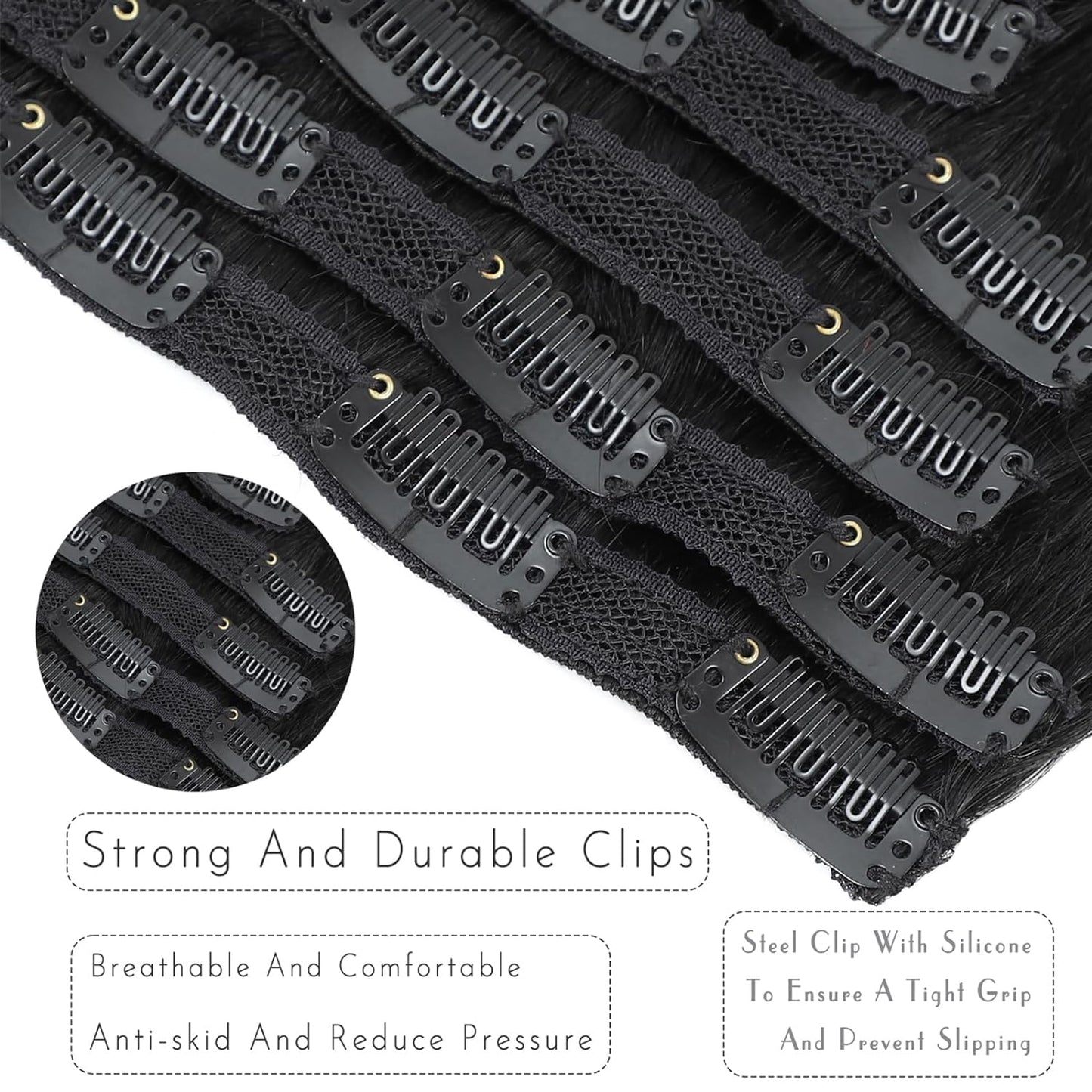 Seamless Clip in Straight Natural Black 7 Pcs Hair Extensions Thick Hair Extensions High Quality Premium Human Hair Clip Ins – Easy Install