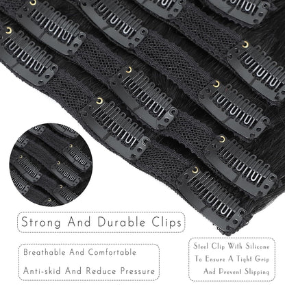 Seamless Clip in Straight Natural Black 7 Pcs Hair Extensions Thick Hair Extensions High Quality Premium Human Hair Clip Ins – Easy Install