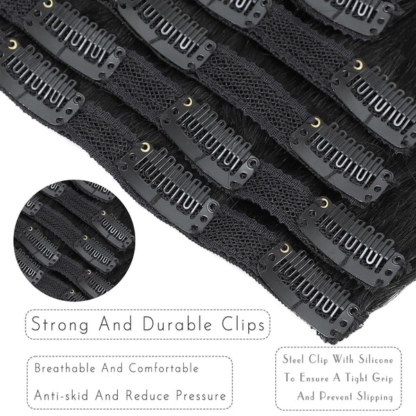 Seamless Clip in Straight Natural Black 7 Pcs Hair Extensions Thick Hair Extensions High Quality Premium Human Hair Clip Ins – Easy Install