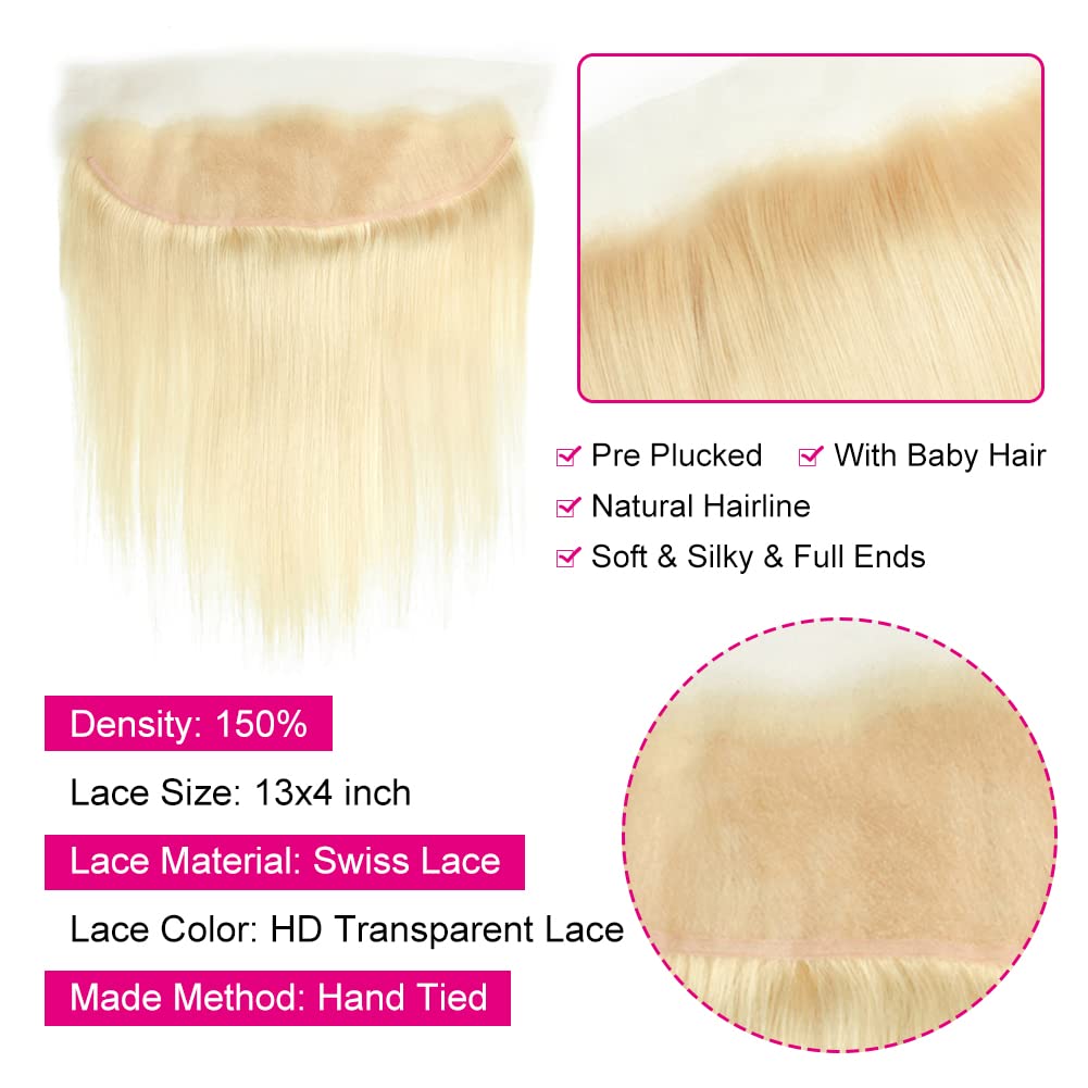 13x4 HD Lace Frontal 613 Blonde Straight 100% Human Hair Swiss Lace, Skin-melt Lace, Invisible Lace – Ear to Ear