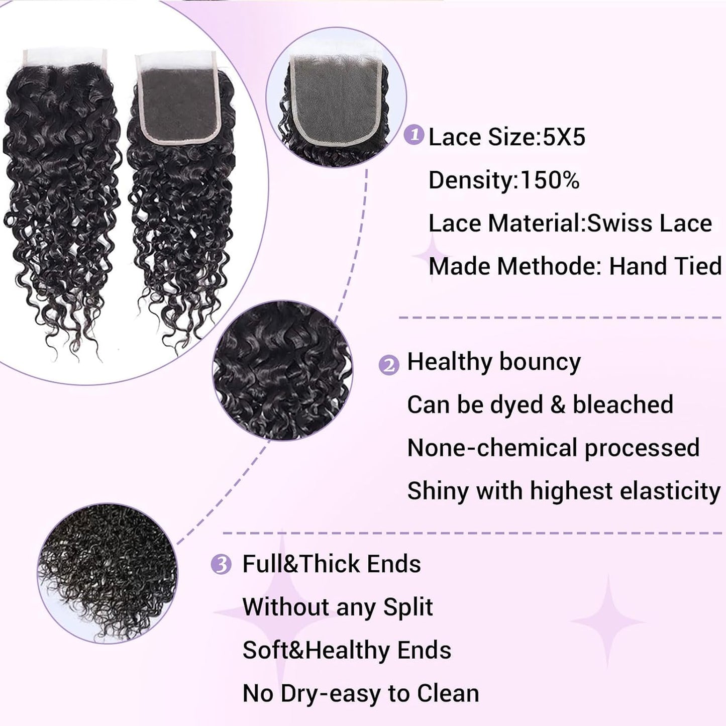 5x5 HD Lace Closure Water Wave – Brazilian Natural Virgin Remy Human Hair | Pre-Plucked, Skin-Melt HD Lace