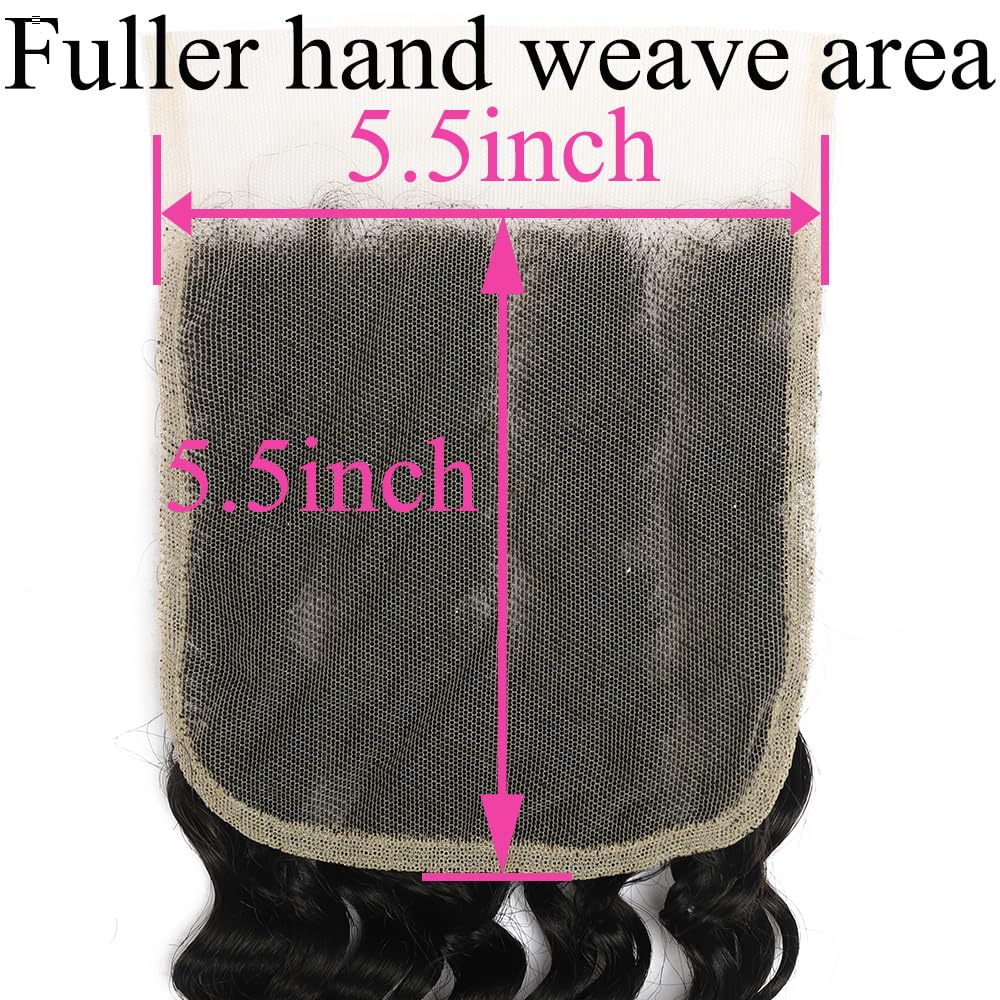 5x5 Transparent Lace Deep Wave Lace Closure Brazilian Virgin Human Hair | Free Part, Bleached Knots