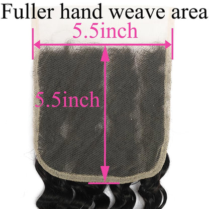 5x5 Transparent Lace Deep Wave Lace Closure Brazilian Virgin Human Hair | Free Part, Bleached Knots