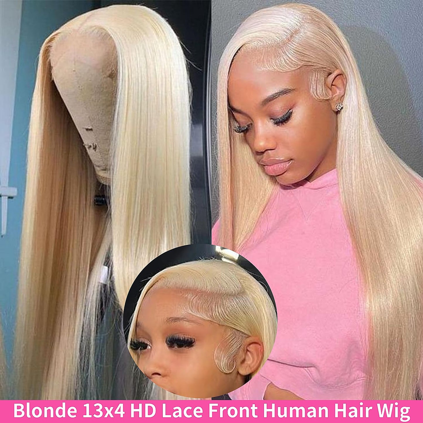 Transparent Lace 13x4 Frontal Wig Color Blonde(613) Straight 100% Human Hair