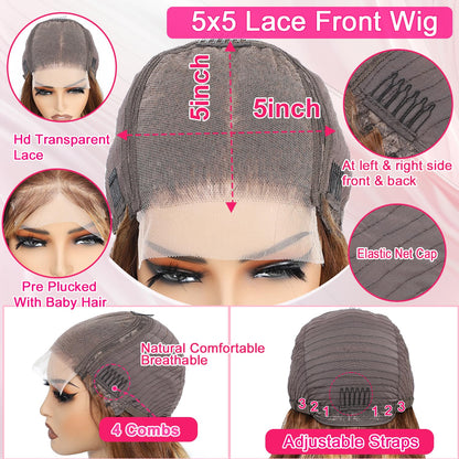 P4/27 Honey Blonde Highlight Body Wave Wig – 5x5 Lace Closure 100% Human Hair