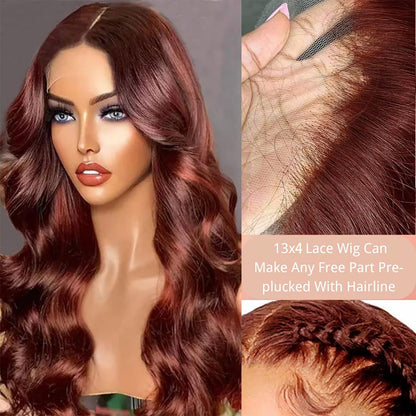 Reddish Brown Body Wave Wig – 13x4 Lace Front #33 200 Density 100% Human Hair