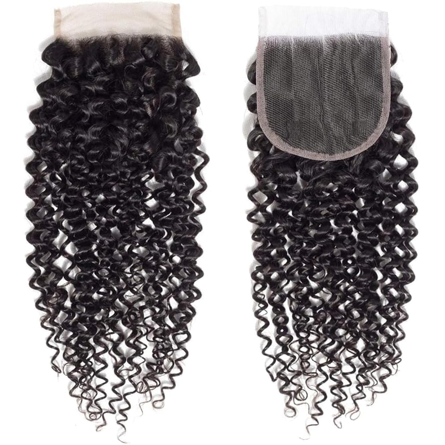 4x4 Lace Transparent Lace Closure Jerry Curl Virgin Natural Human Hair | Bleached Knots, Free Part