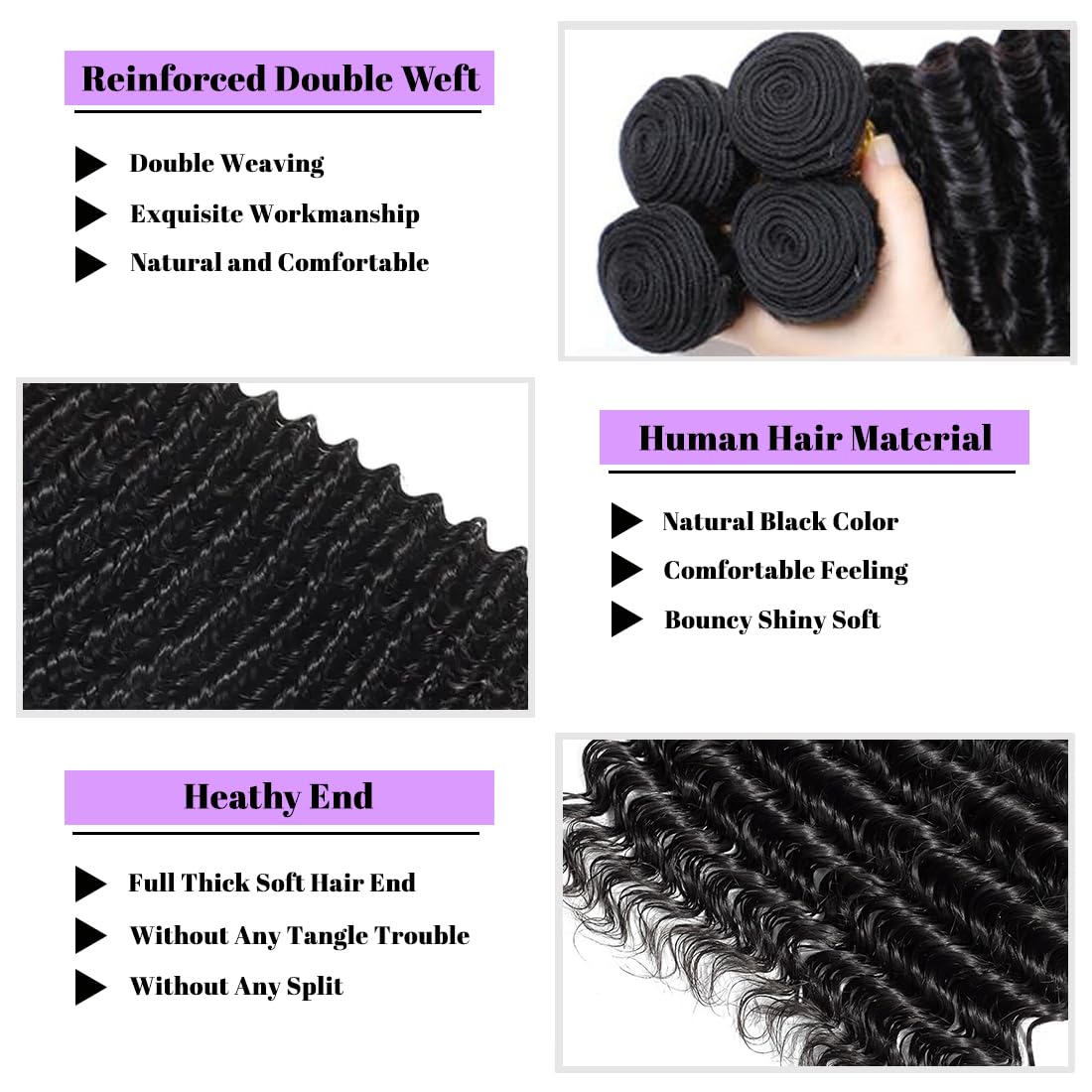 Natural Black Mink Deep Wave Hair Bundles – 100% Unprocessed Virgin Remy Human Hair