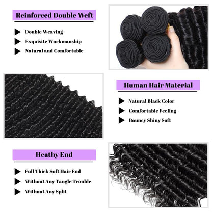 Natural Black Mink Deep Wave Hair Bundles – 100% Unprocessed Virgin Remy Human Hair