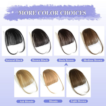 Wispy Clip in Bangs 100% Unprocessed Human Hair Extensions Curved Bangs Clip on Hair for Women Fringe with Temples Hairpieces for Daily Wear 9 Colors – Natural Look