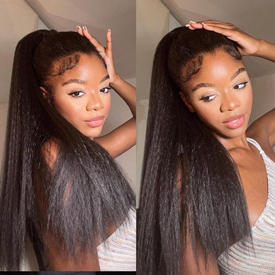 13X4HD Full Lace Frontal Wig Kinky Straight 200 Density 100% Human Hair , Swiss high-definition (HD) Lace, Skin-melt Lace, Invisible Lace