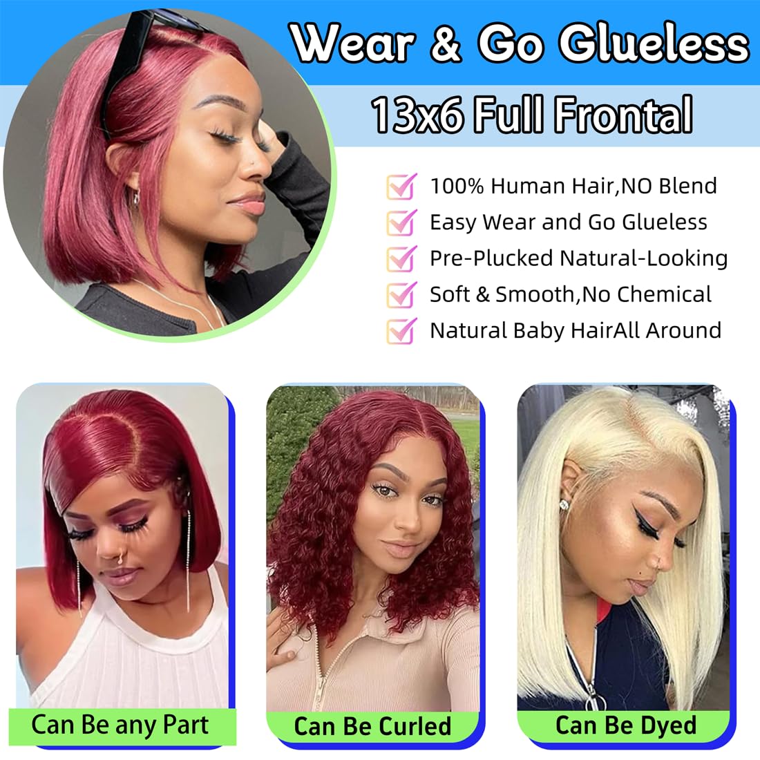 99J Burgundy Straight Short Bob Wig – 13x4 & 13x6 Transparent Lace Front Human Hair