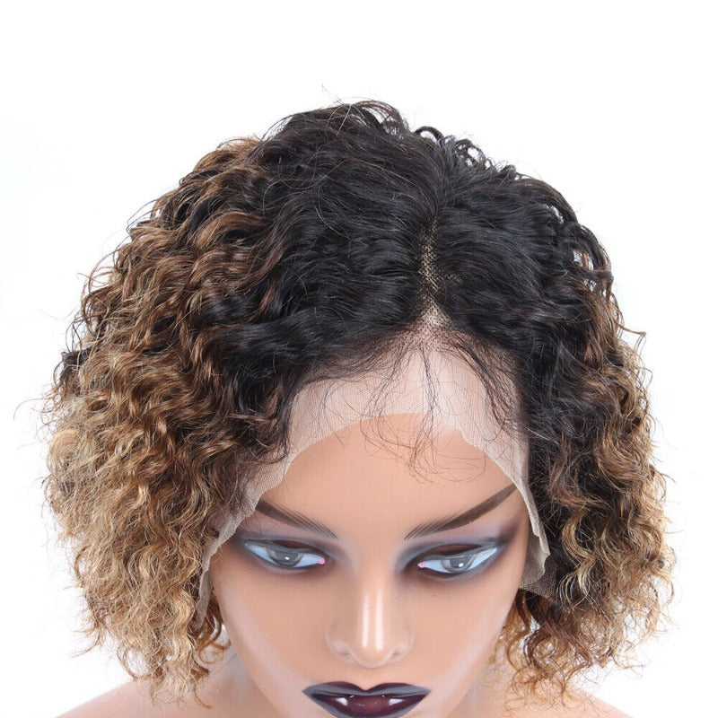 Ombre 1B/30/27 Curly Wig – 13x4 Lace Front 100% Human Hair Free Part