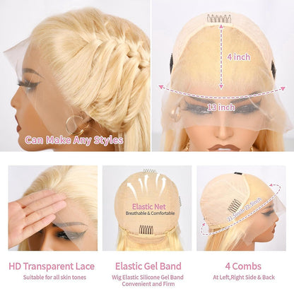 13x4 Lace Frontal Wig Color Blonde(613) Straight Wig 100% Human Hair