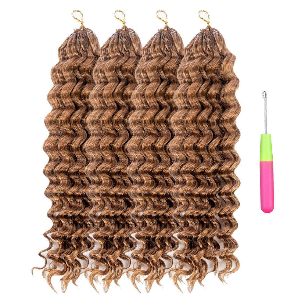 #30 Deep Wave Crochet 100% Human Hair - Rich Chestnut Brown Deep Wave Boho Braiding Hair For Miracle Knots (50g/Pack)