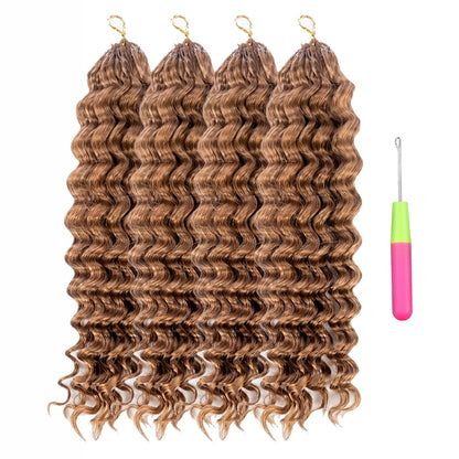 #30 Deep Wave Crochet 100% Human Hair - Rich Chestnut Brown Deep Wave Boho Braiding Hair For Miracle Knots (50g/Pack)