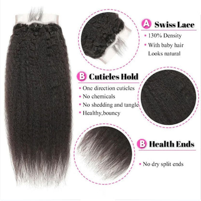 5x5 HD Lace Closure Kinky Straight – Natural Black 100% Human Mink Hair | Pre-Plucked, Skin-Melt HD Lace