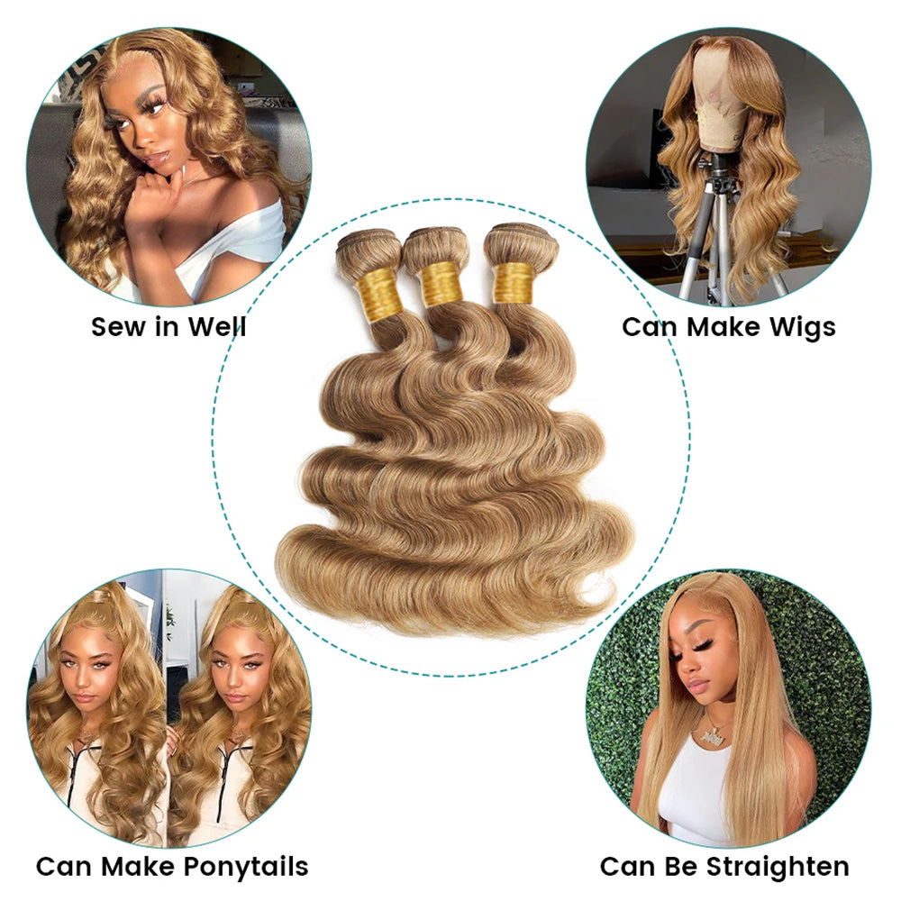 Honey Blonde weft #27 Loose Wave 100% Human Hair Bundles | Unprocessed Virgin Remy Single Donor Cuticle Intact