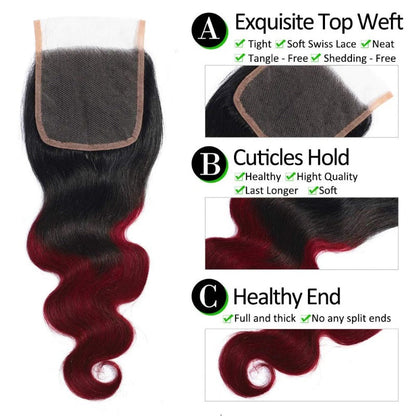 Ombre Body Wave 3 Bundles With Closure Human Hair Bundle