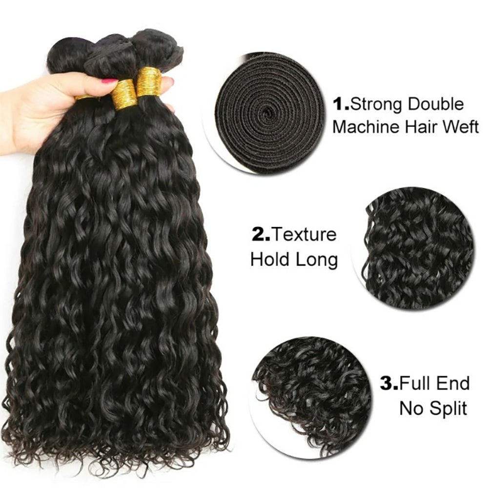 100% Affordable Human Hair Water Wave Bundles | Natural Black 1B | 10"-30" | Remy Weave