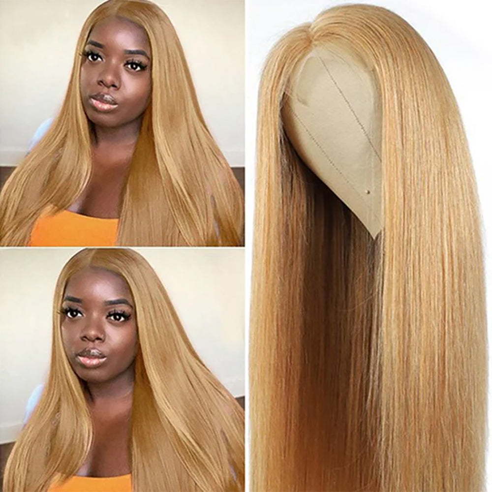 HD Lace 5X5  Closure Wig Color Honey Blonde (#27) Straight Human Hair Wig