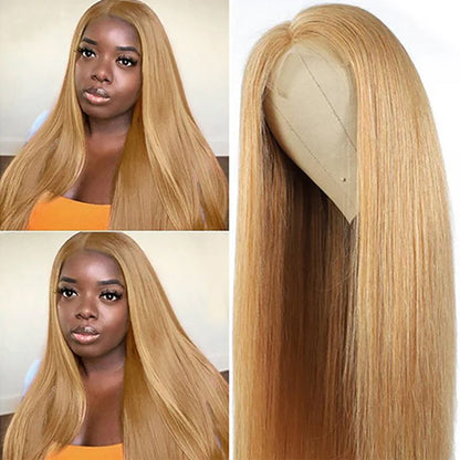 HD Lace 5X5  Closure Wig Color Honey Blonde (#27) Straight Human Hair Wig