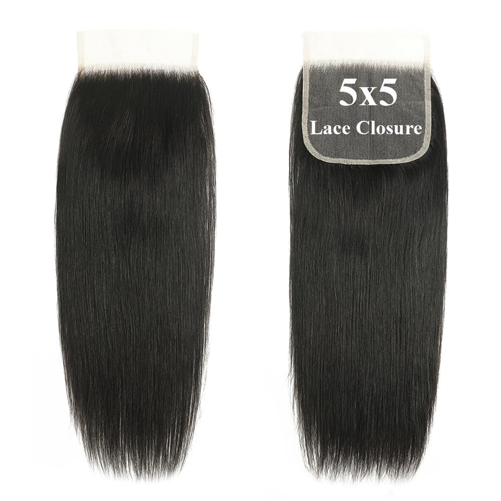 3 Bundles with 5x5 HD Lace Closure Straight 100% Virgin Human Hair