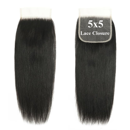 3 Bundles with 5x5 HD Lace Closure Straight 100% Virgin Human Hair
