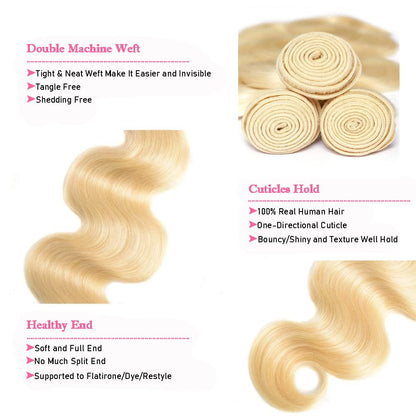 Affordable 613 Golden Blonde Hair Body Wave 100% Human Hair| Unprocessed Cuticle Aligned Bundles Natural Movement