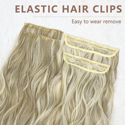 Clip in Long Wavy Synthetic Hair Extension 20 Inch 4PCS 180g Thick Hairpieces Fiber Double Weft Hair for Women – 23 Colors