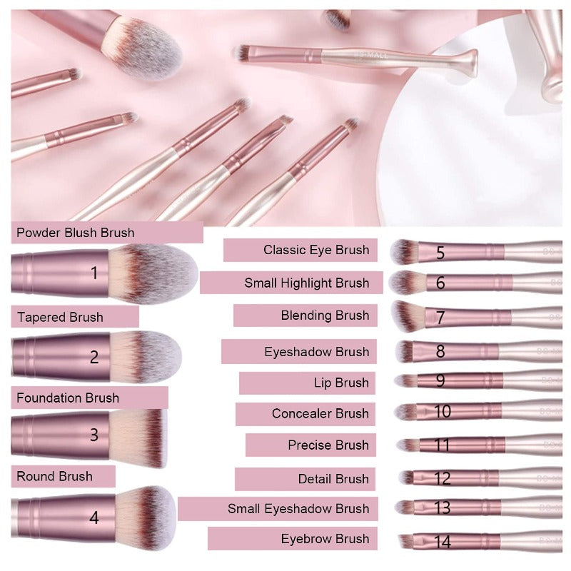 BS-MALL 14 Pcs Makeup BrushesStand Up Set With Makeup Sponge And Cleaner