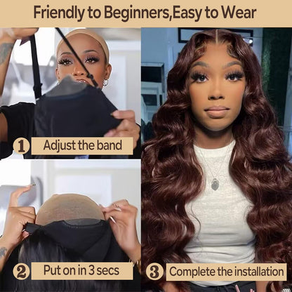 #4 Body Wave 5x5 Lace Closure Glueless Wig  Color medium brown 100% Human Hair Wear and Go Chocolate Brown wig