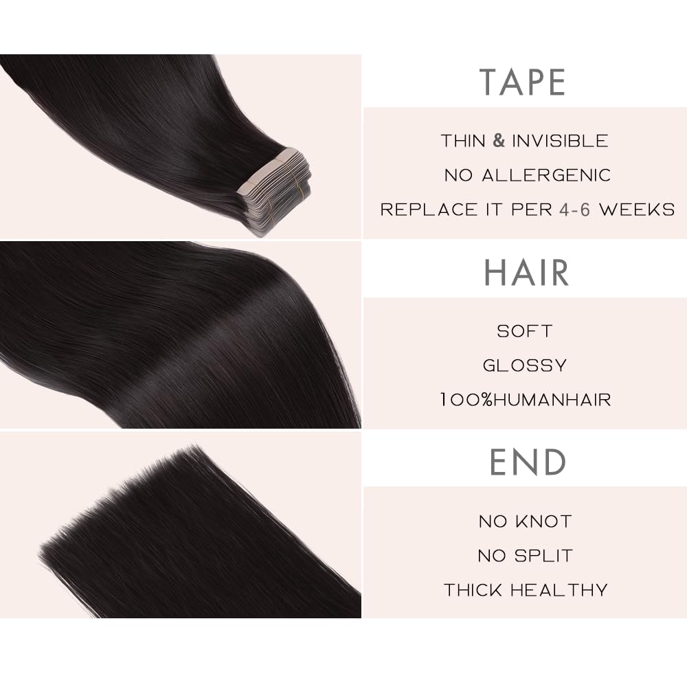 Premium Tape-in Human Hair Natural Color Straight – 20Pcs/Pack, Virgin Raw Hair, No Tangle, Seamless Blend