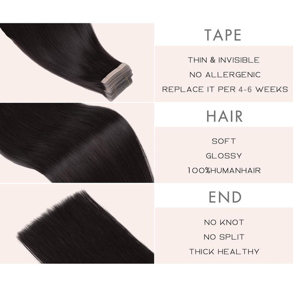 Premium Tape-in Human Hair Natural Color Straight – 20Pcs/Pack, Virgin Raw Hair, No Tangle, Seamless Blend