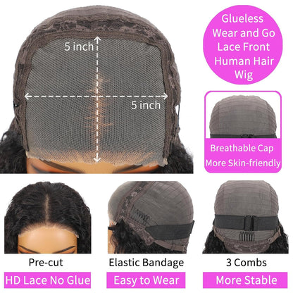 5x5 Lace Wear to Go Glueless Wig Water Wave  Closure Wig 100 Virgin Human Hair Natural Color Swiss Lace, Skin-melt Lace