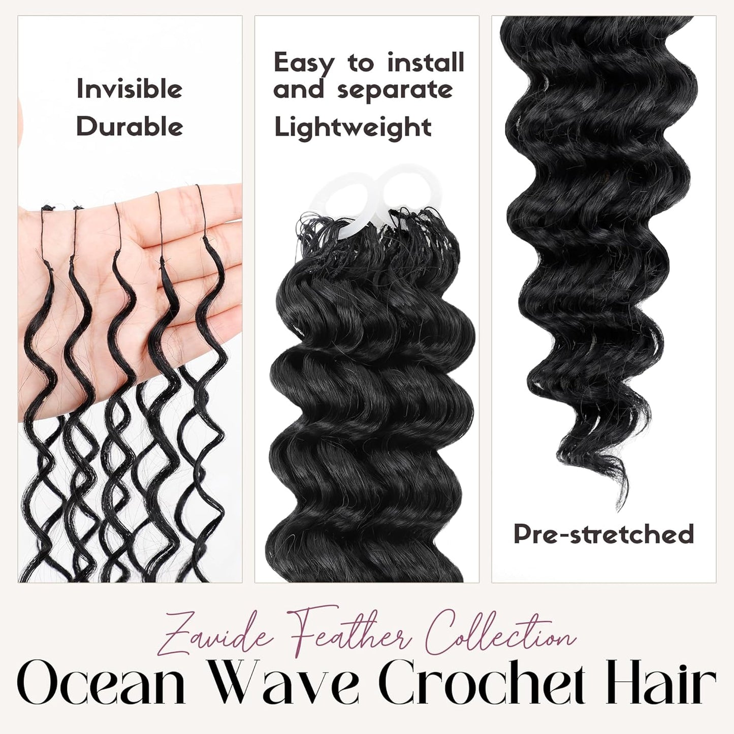 Ocean Wave Crochet 100% Human Hair - Boho Braiding Hair For Miracle Knots (50g/Pack)