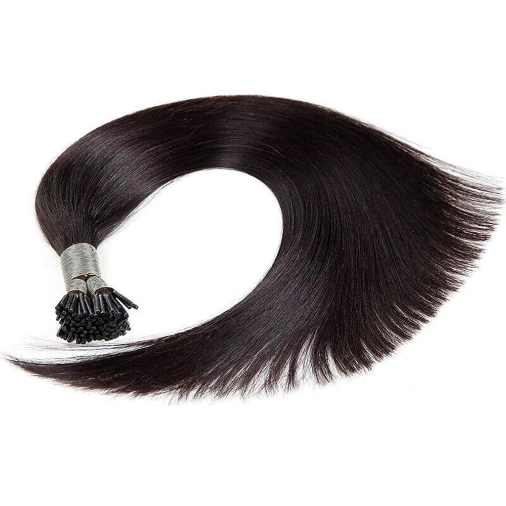 I-tip Double Drawn Hair Extensions Natural Black Straight – 100% Human Hair, Fuller & Thicker, 18"-24"