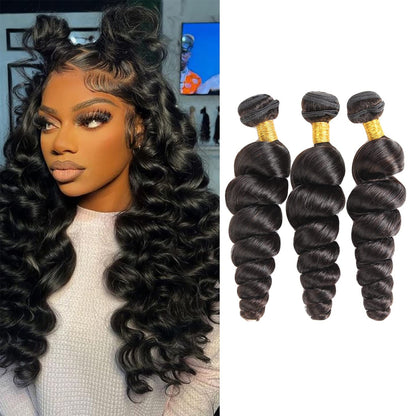 12A Premium Indian Hair Loose Wave Bundles – 100% Unprocessed Natural Black Human Hair Extensions | Machine Double Weft 10"-26"