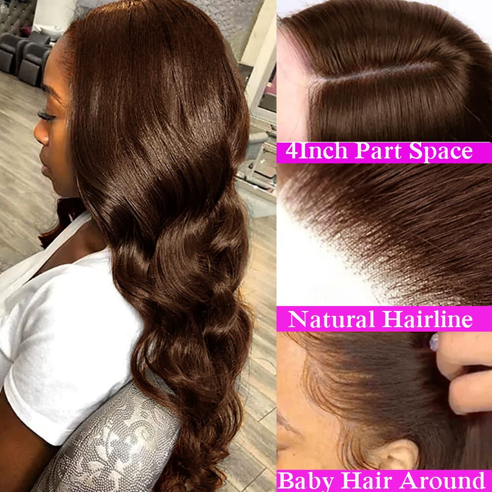 13x4 FULL Lace Frontal Wig  Color #4 Body Wave 100% Human virgin hair Chocolate Brown