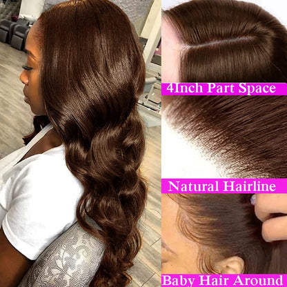 13x4 FULL Lace Frontal Wig  Color #4 Body Wave 100% Human virgin hair Chocolate Brown