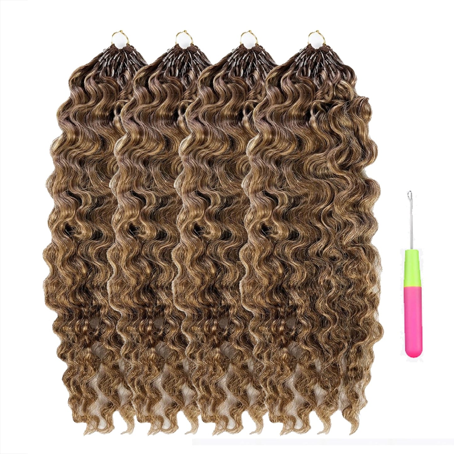 #4P27/30 Burmese Curly Crochet 100% Human Hair - Dark Brown to Honey Gold to Medium Auburn Boho Braiding Hair For Miracle Knots (50g/Pack)