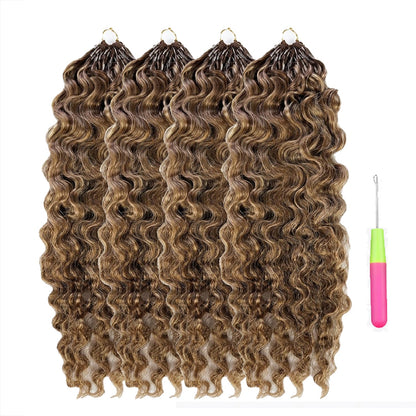 #4P27/30 Burmese Curly Crochet 100% Human Hair - Dark Brown to Honey Gold to Medium Auburn Boho Braiding Hair For Miracle Knots (50g/Pack)