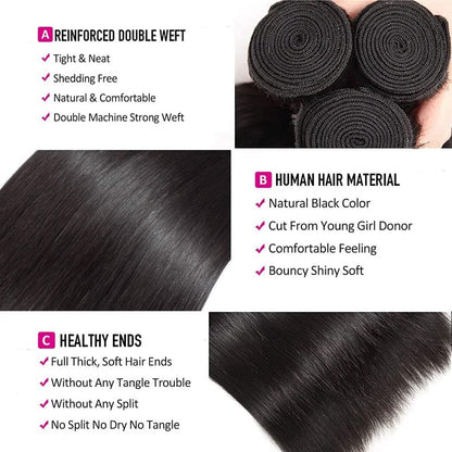 3 Bundle Virgin Human Hair Straight Unprocessed Hair Jet Black Color