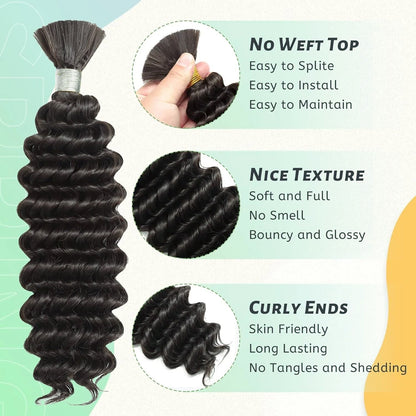 Better Hair, Less Money Color #2 Human Braiding Hair deep Wave Bulk 100% HumanMink Hair 100g/bundle 18-22 inch