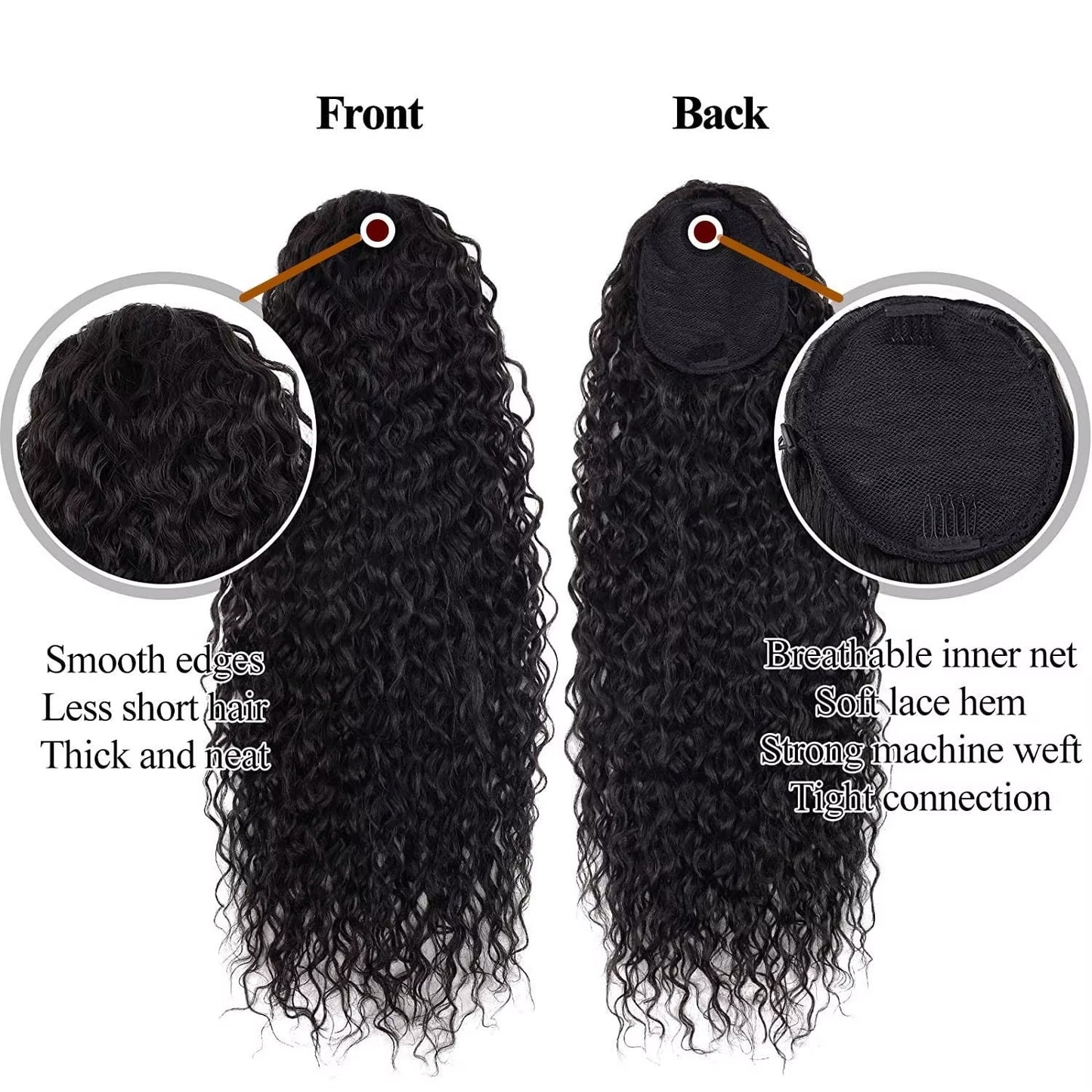 Mink Hair Clip in Draw String Ponytail Body Wave Deep Wave – 100% Human Hair, Adjustable Drawstring, Instant Glam