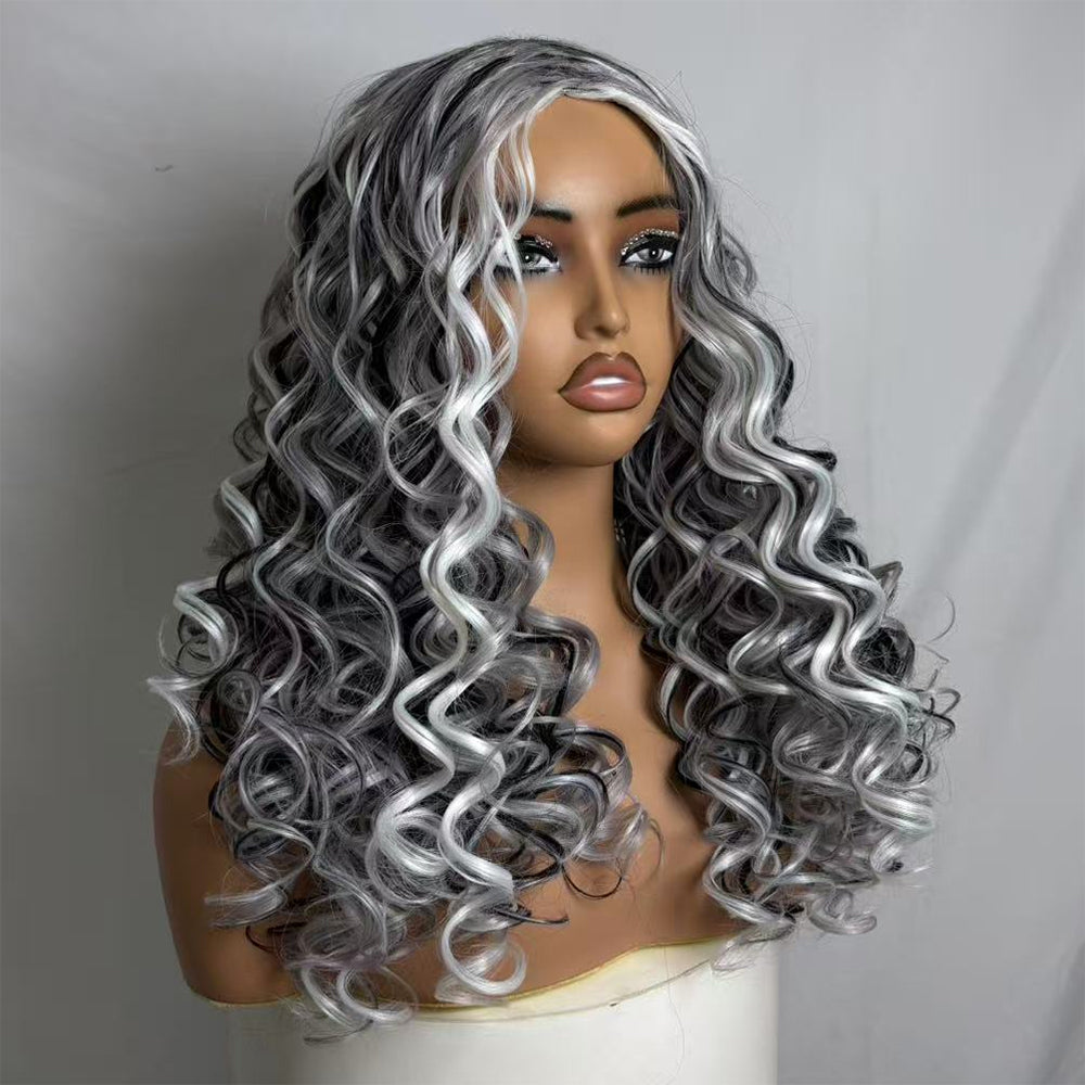 Halloween Wig  Black & White，Synthetic Cosplay Costume Halloween Wigs, Wear and Go wig