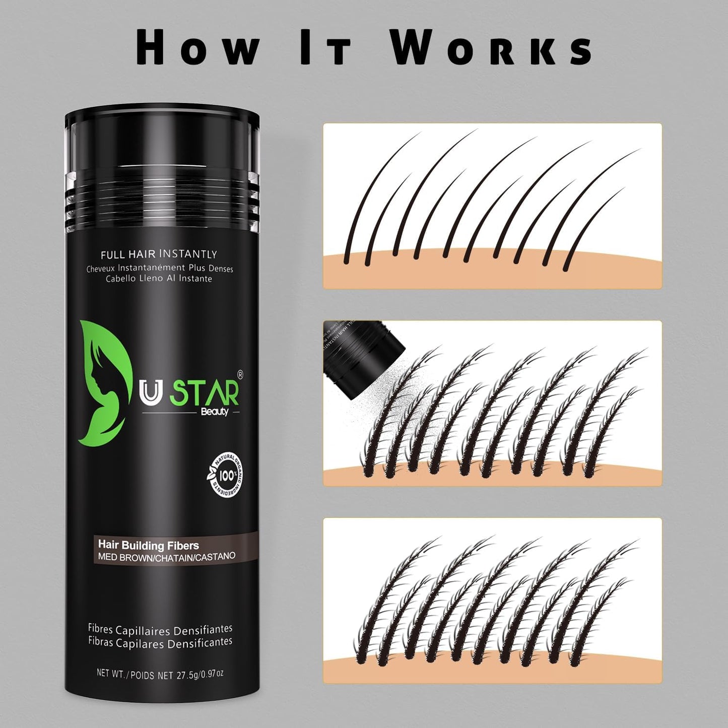 Ustar Hair Building Fibers and Hair Loss Concealers .42oz/12g for Thinning Hair - Buy One Get One 50% Off