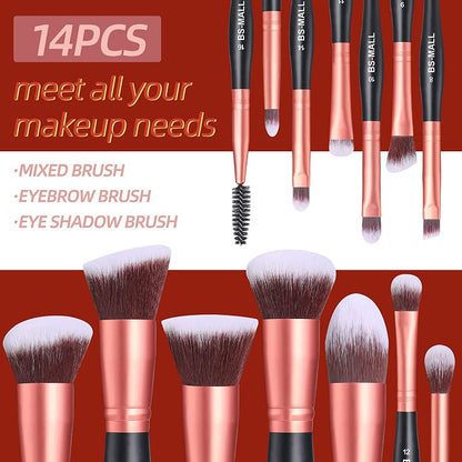 BS-MALL 14 Pcs Makeup Brushes  Stand Up Set Rose Golden Brushes